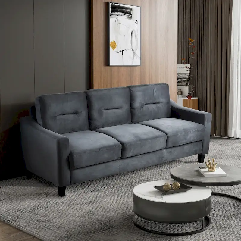 Charcoal Gray Chenille Upholstered 3-Seat Sofa with Hardwood Frame High-Density Foam Removable Cushions