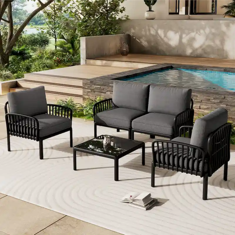 Roomfitters 5-Piece Outdoor Sectional Patio Conversation Set with Coffee Table and Deep Cushion