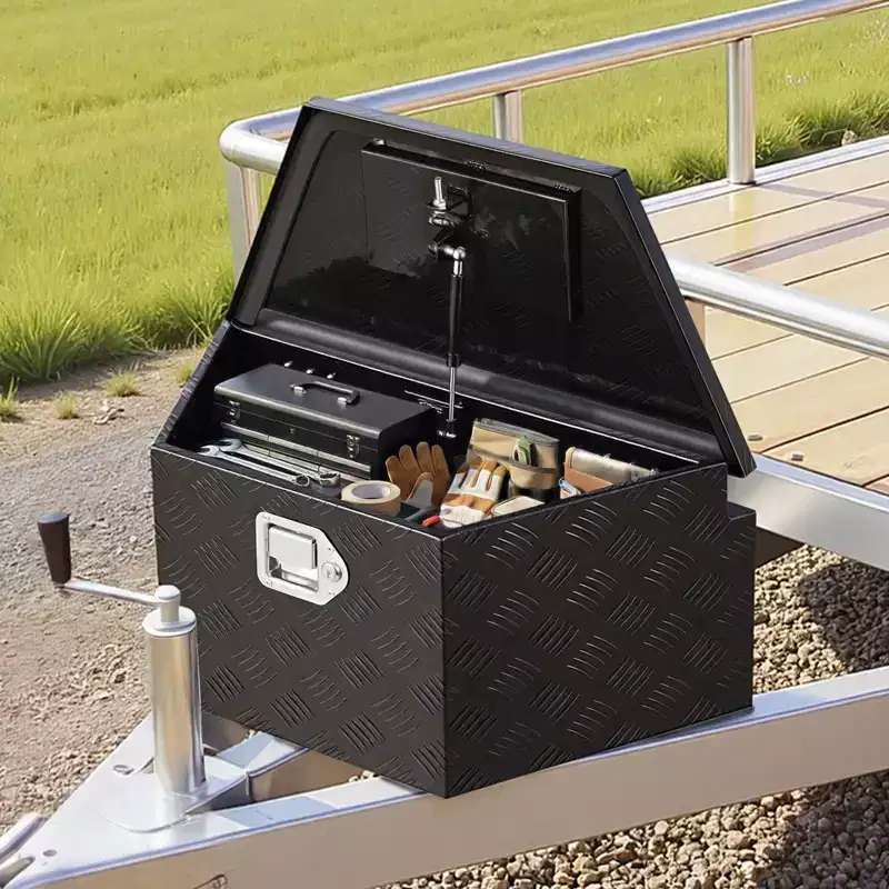 VEVOR Trailer Tongue Box, 26 x 13 x 12 Aluminum Trailer Tongue Tool Box, Heavy Duty Storage Organizer with Lock and Keys, Black
