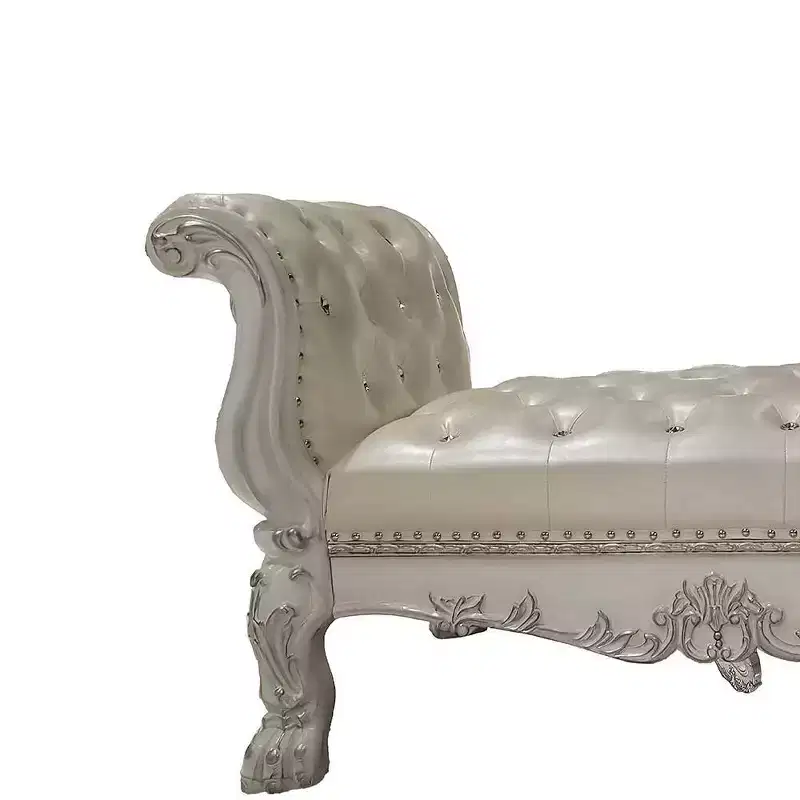 Acme Furniture 78.5 Dresden Ottoman and Bench Synthetic Leather and Bone White Finish: Upholstered, Metal Legs, No Assembly Required