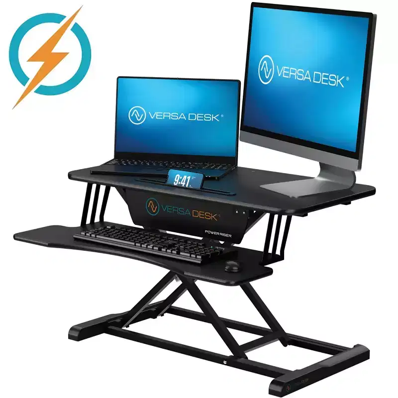 VersaDesk PowerRiser Electric Height Adjustable Standing Desk Converter for Dual Monitor & Laptop Workstations