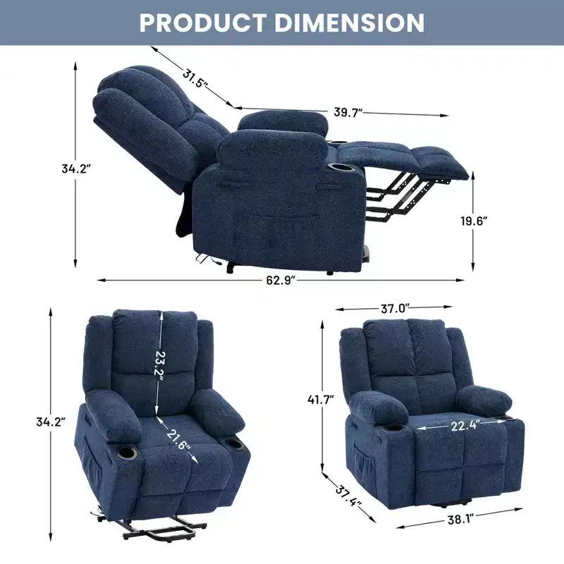 Blue/Brown/Green | Linen & Terry Cloth | Power Lift Recliner Chair for 1