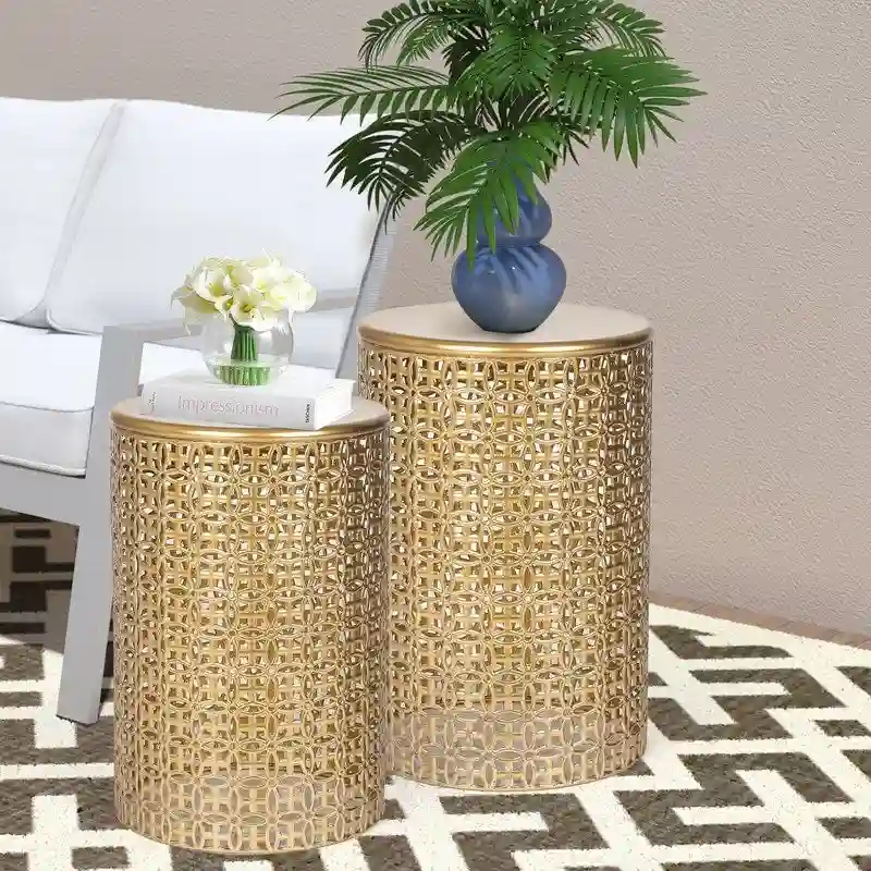 Adeco Metal Set of 2 Round End Tables Nightstands Coffee Side Tables