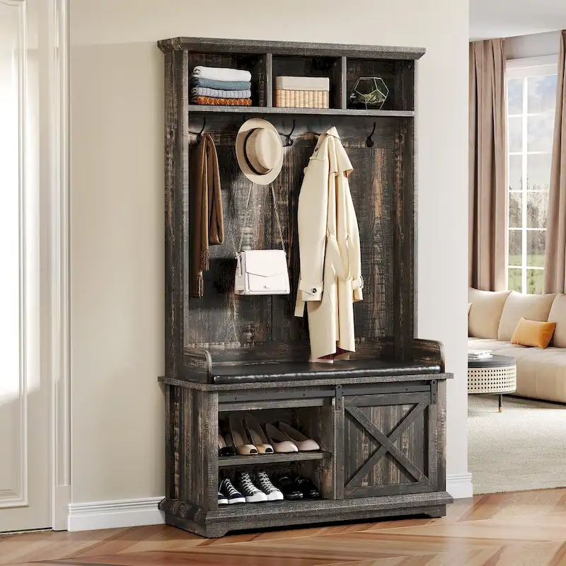 Hall Tree with Shoe Bench, Coat Rack Organizer for Entryway Hallway