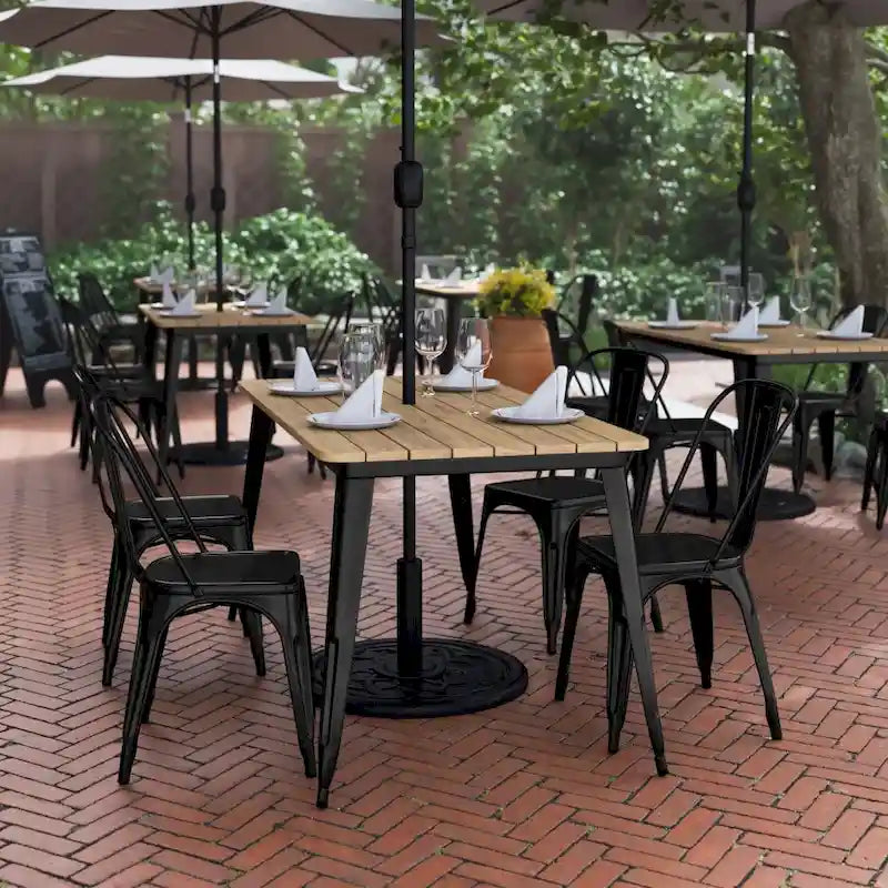 30x60 Commercial Poly Resin Restaurant Table with Umbrella Hole - 30W x 60D x 30H
