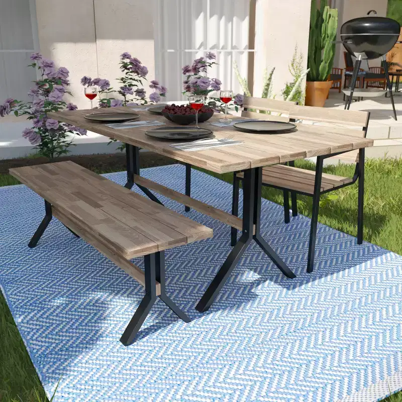 Standlake Slatted Outdoor Dining Table - Black/Natural - SEI