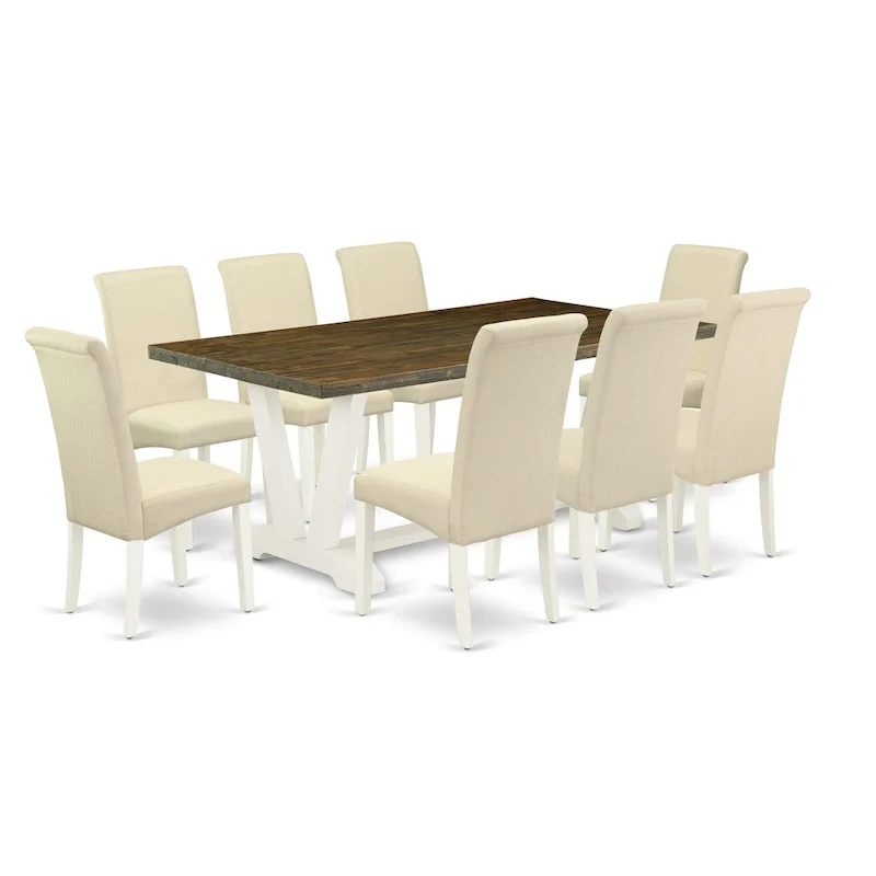 East West Furniture Kitchen Table Set- a Dining Table and Cream Linen Fabric Chairs, Linen White(Pieces Options)