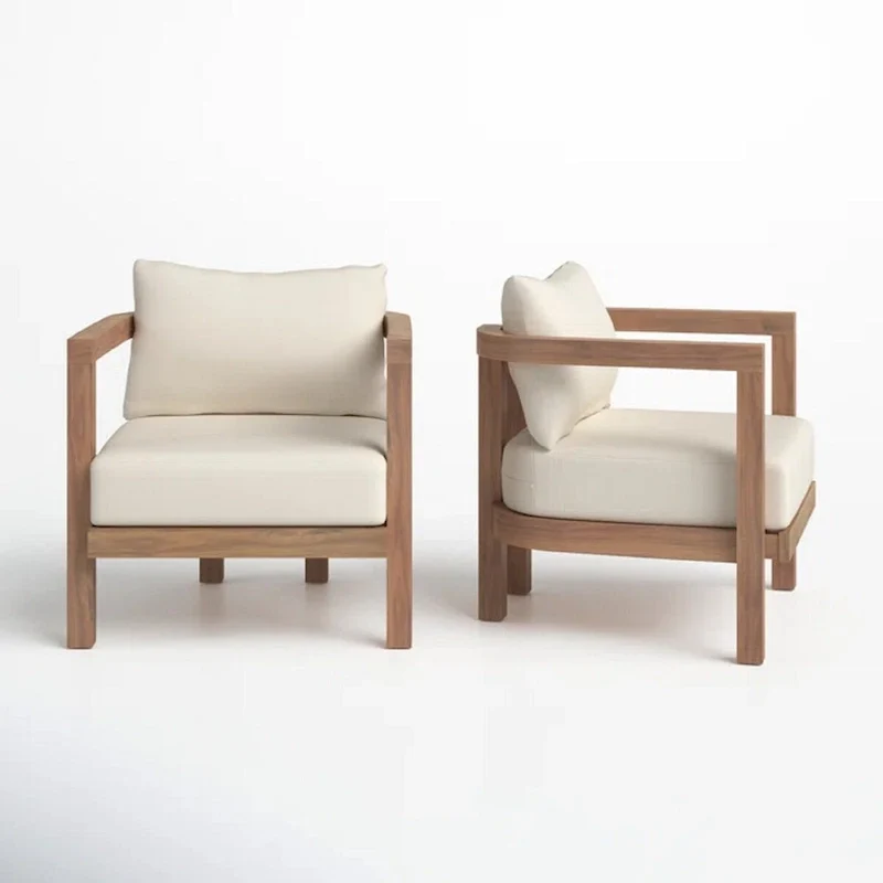 ( SET OF 2 )Outdoor Acacia Wood Patio Club Chair, Patio Furniture,Waterproof Thick Cushion Deep Seating for Porch