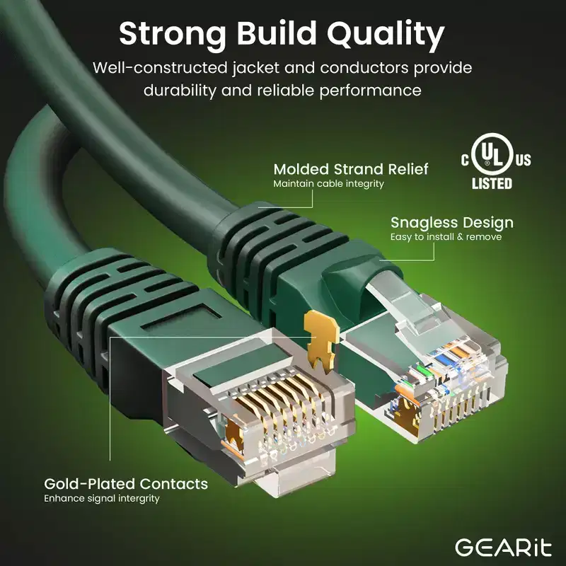 GEARit Cat6 Ethernet Patch Cable - Snagless RJ45, Stranded, 550Mhz, UTP, Pure Bare Copper Wire, 24AWG - Green - 2ft
