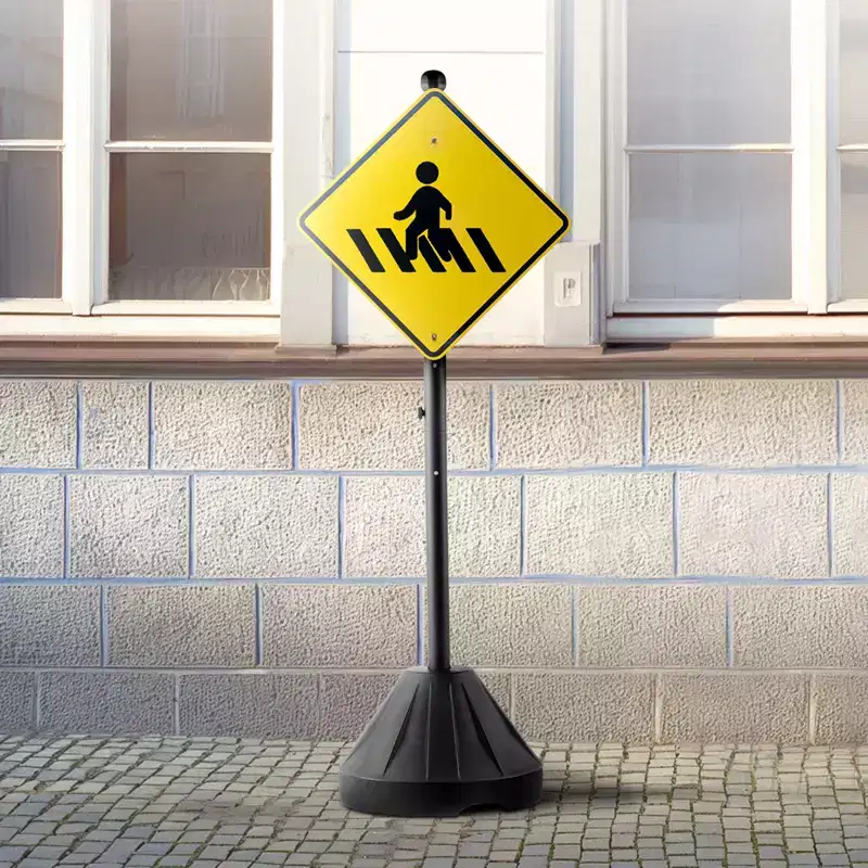 VEVOR Portable Sign Post, 5 ft Cast Iron Sign Post Holder with Hard Plastic Base & Wheels, Movable Parking Sign Stand for No Parking Street Signs