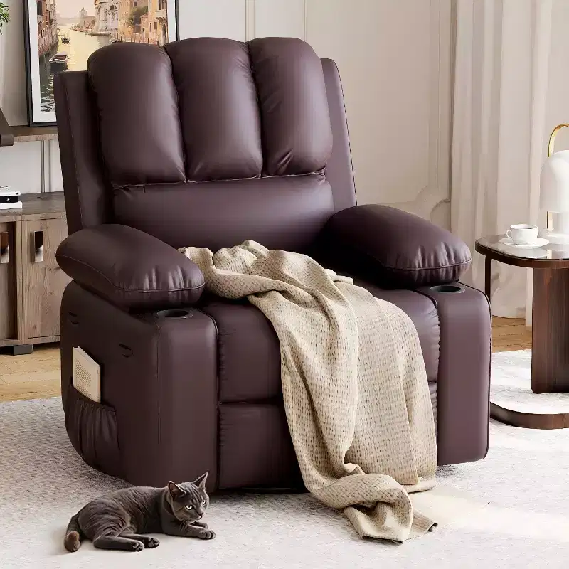 Acekool Recliner Chair with Massage & Heat, PU Leather Home Theater Recliner, Lumbar & Arm Support for Living Room
