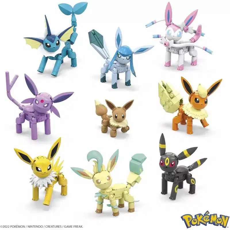 MEGA Pokemon Action Figure Building Toys for Kids, Every Eevee Evolution with 470 Pieces, 9 Characters,