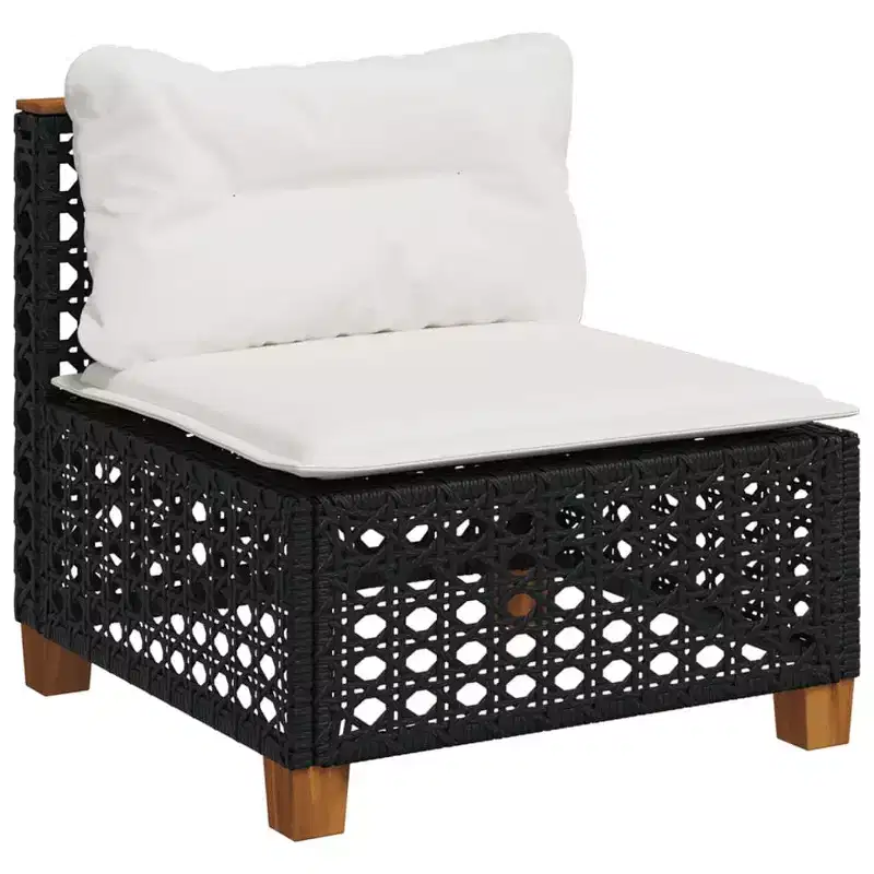 vidaXL Patio Sofa Armless with Cushions Black Poly Rattan