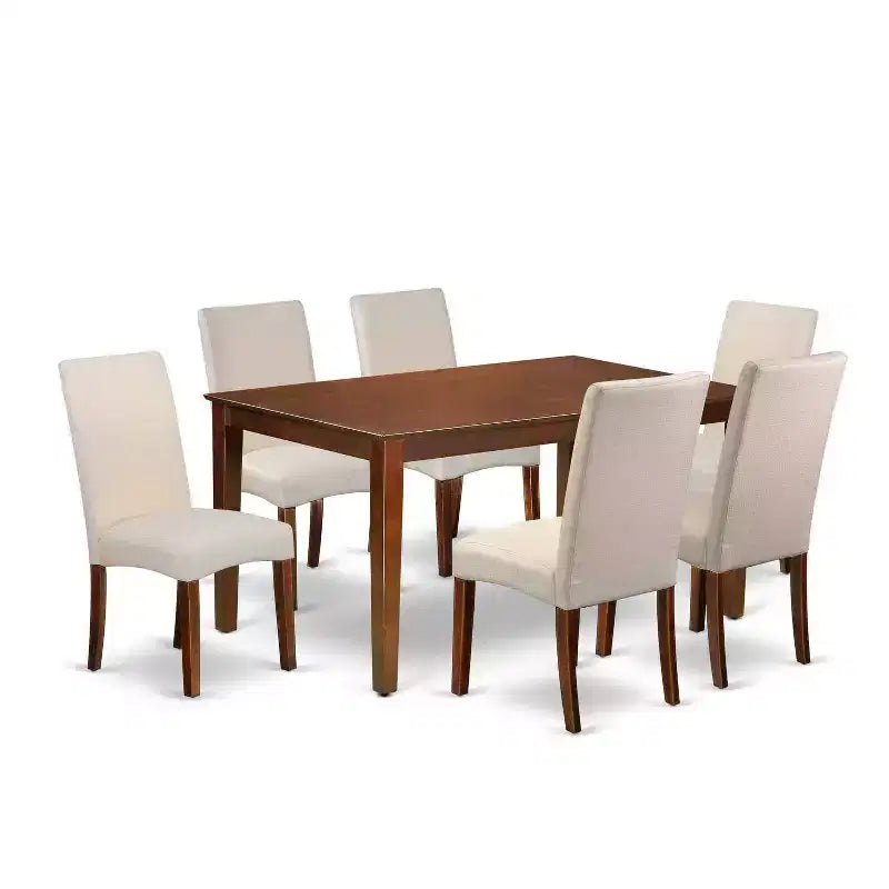HomeStock 7-Pc Rectangle Mahogany Finish Solid Wood Top Dining Table with 6 Parson-Chairs