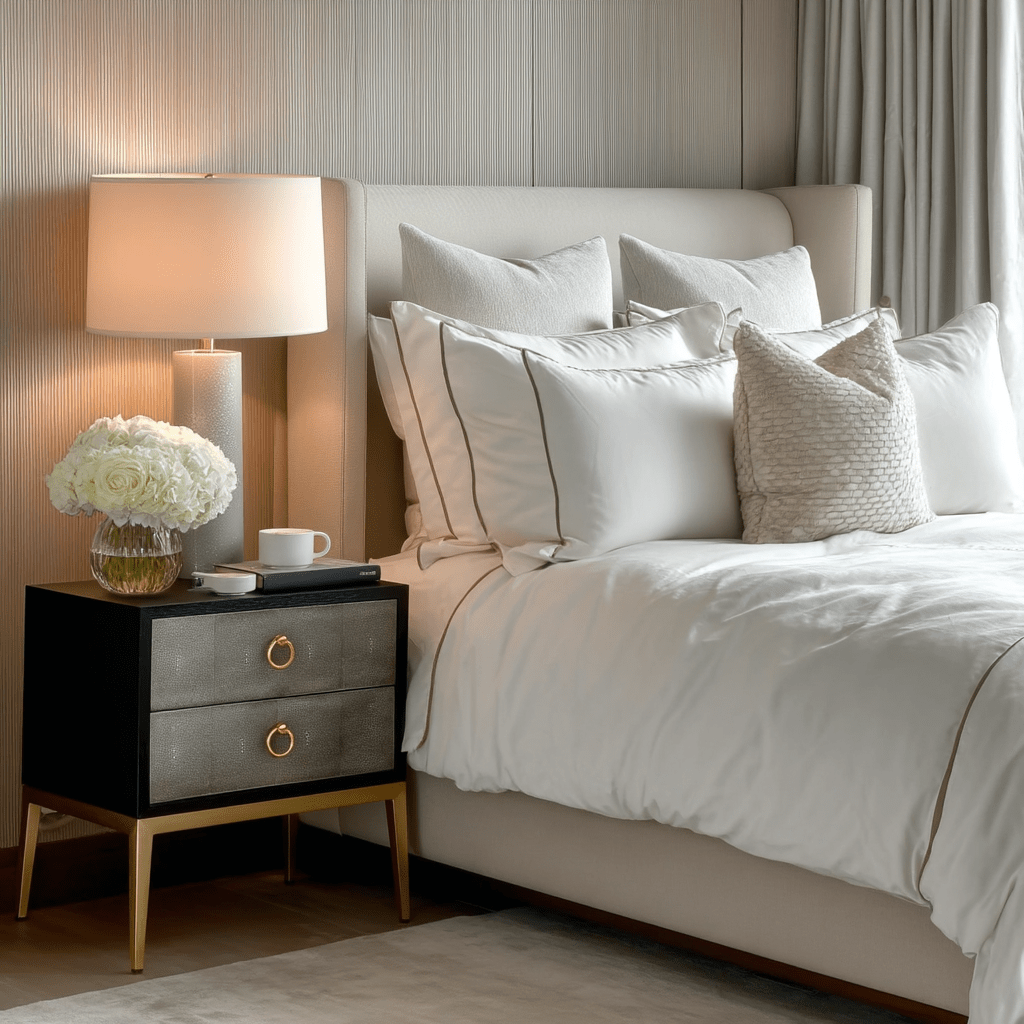 Shagreen Effect 2 Drawer Bedside Table with Gold Legs