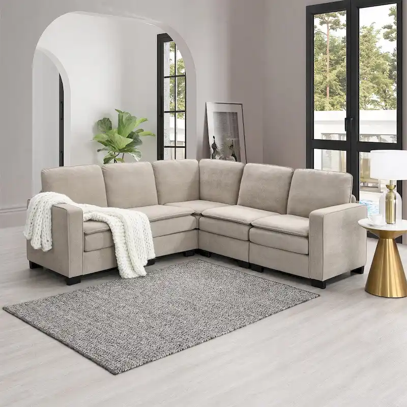 89*89 Oversized Velvet Modern Sectional Sofa,Large L Shaped Upholstered Indoor Furniture with Double Cushions