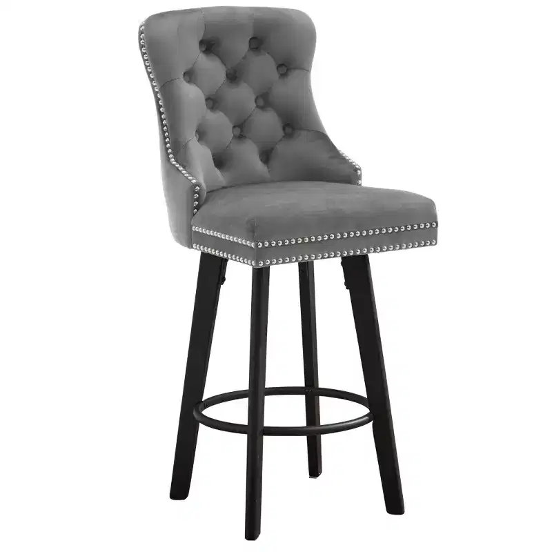 Zeus & Ruta Modern Velvet Swivel Bar Stools Set of 2 with Button Tufted, Rivet Trim & Metal Ring