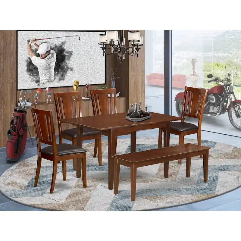 East West Furniture Dining Table Set Contains a Rectangle Dining Table and Dining Chairs with a Bench (Chair Seat Type Options)