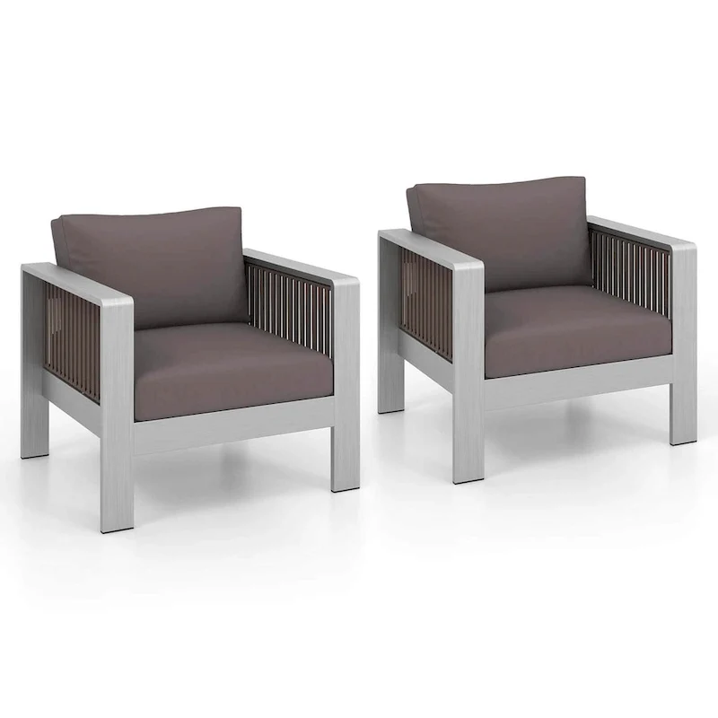 Costway 2 PCS Aluminum Single Sofa Outdoor Furniture Set with Thick - See Details