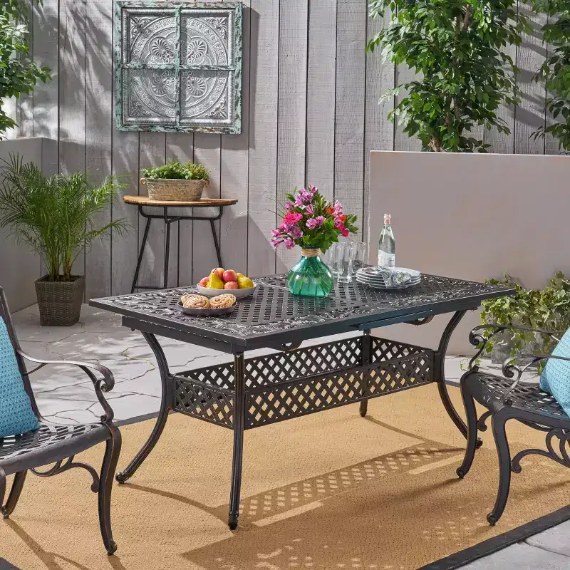 Christopher Knight Home McMillan Outdoor 81 Cast Aluminum Expandable Dining Table, Shiny Copper