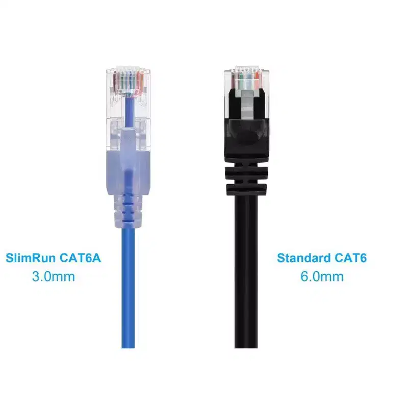 Monoprice SlimRun Cat6A Ethernet Patch Cable - Network Internet Cord - RJ45, Stranded, UTP, Pure Bare Copper Wire, 30AWG, 6in, Blue, 10-Pack