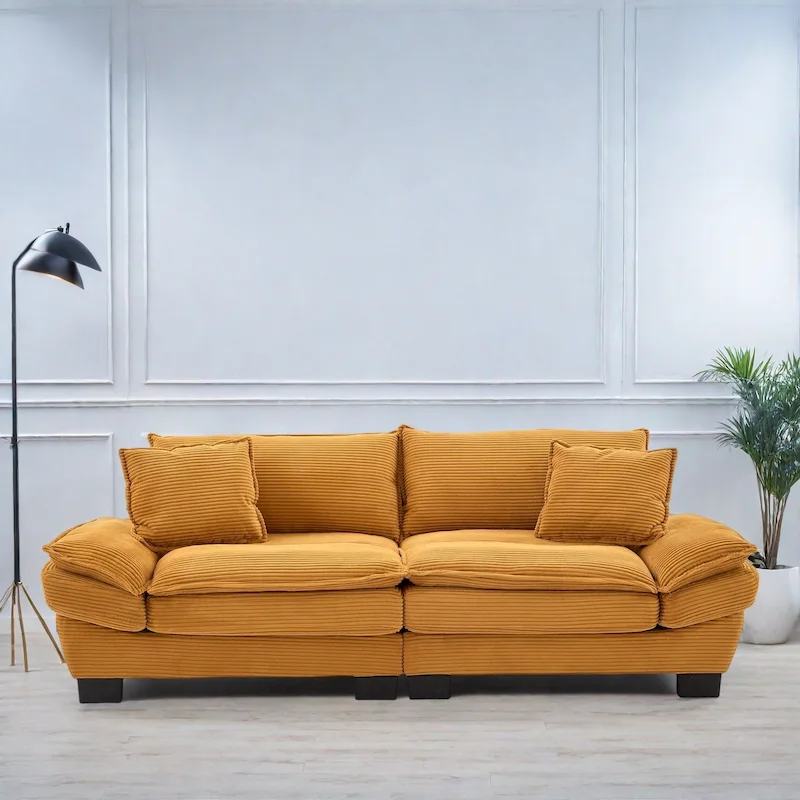 Corduroy Upholstered Sofa with Back Pillows Deep Seat Foam Fill Multi-Color