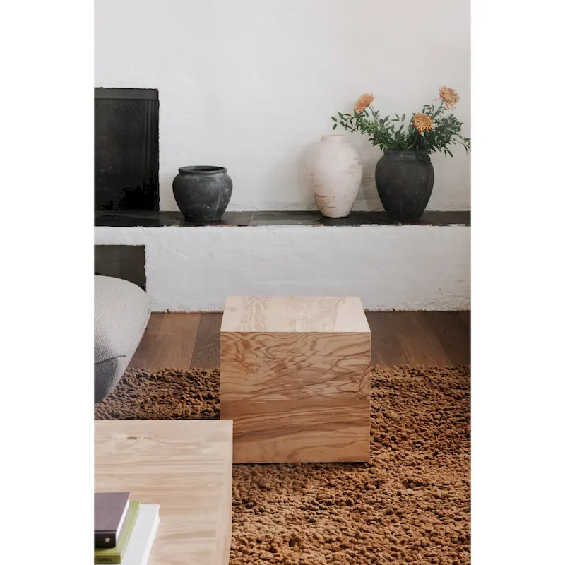 Macari Modern Natural Burl Wood Side Table - 18W x 18D x 16H