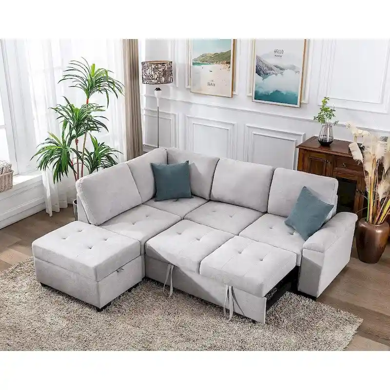 87.4 in. L-Shape Velvet Sleeper Sectional Sofa in. 5-Seat Sofa Bed with 2-USB, Storage Ottoman and Hidden Storage Arm