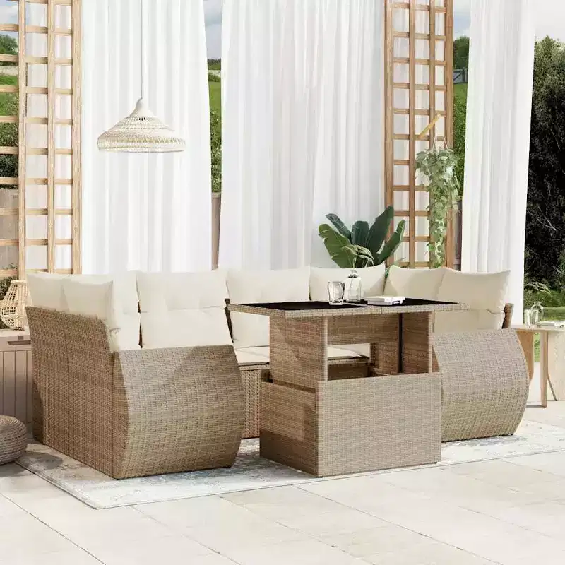 vidaXL Patio Sofa Set with Cushions Outdoor Furniture 7 Piece Poly Rattan