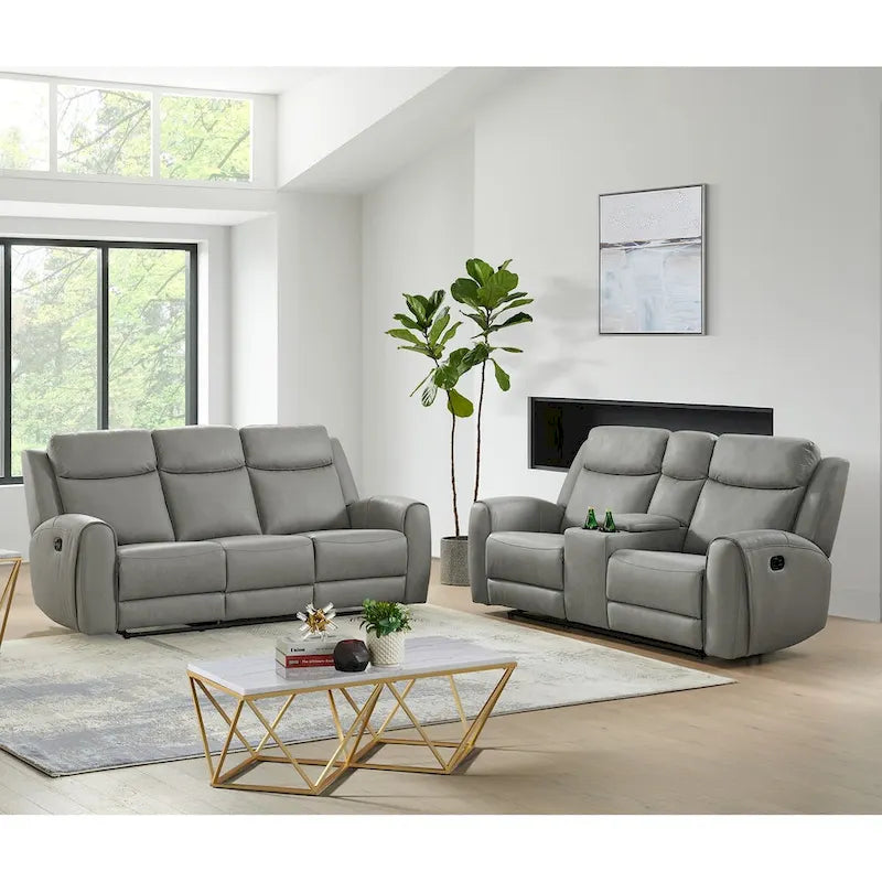 Roundhill Furniture Wesley 2-Piece Transitional Reclining Set, Gray