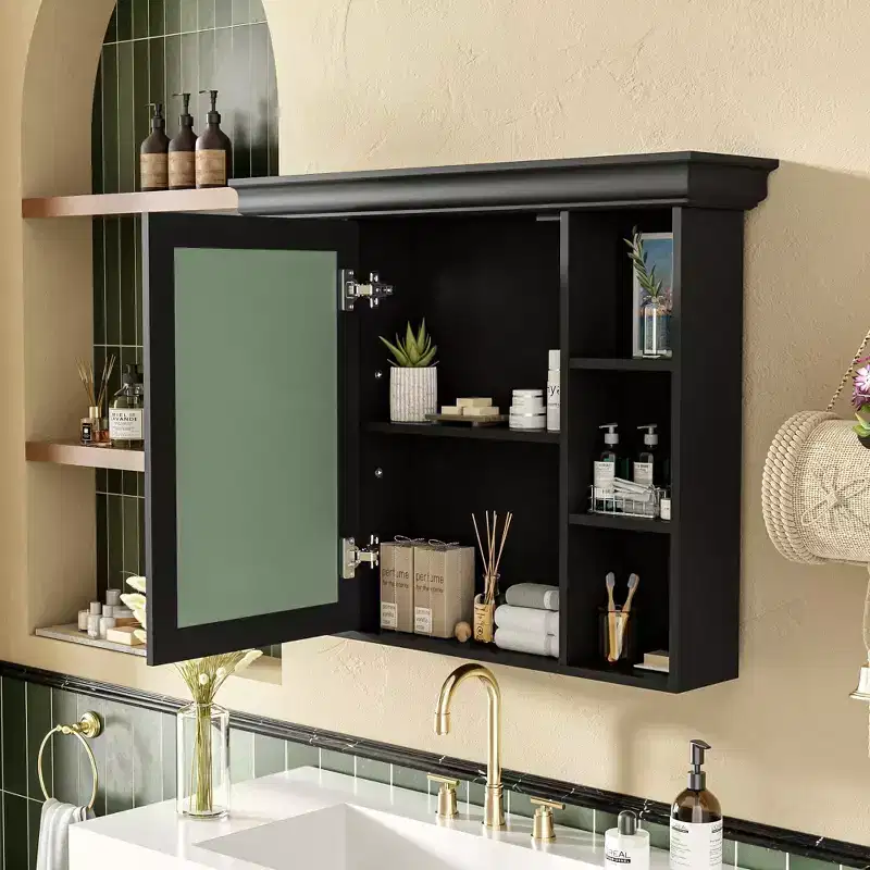 CASAINC 35 x 28 Wall Mounted Medicine Cabinet with Mirror Door and 6 Open Shelves, Modern Bathroom Cabinet