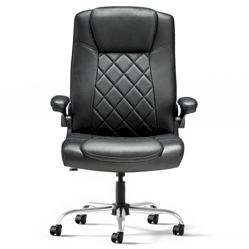 Black PU Leather Swivel Office Chair with Flip-Up Arms, Lumbar Support & Adjustable Height