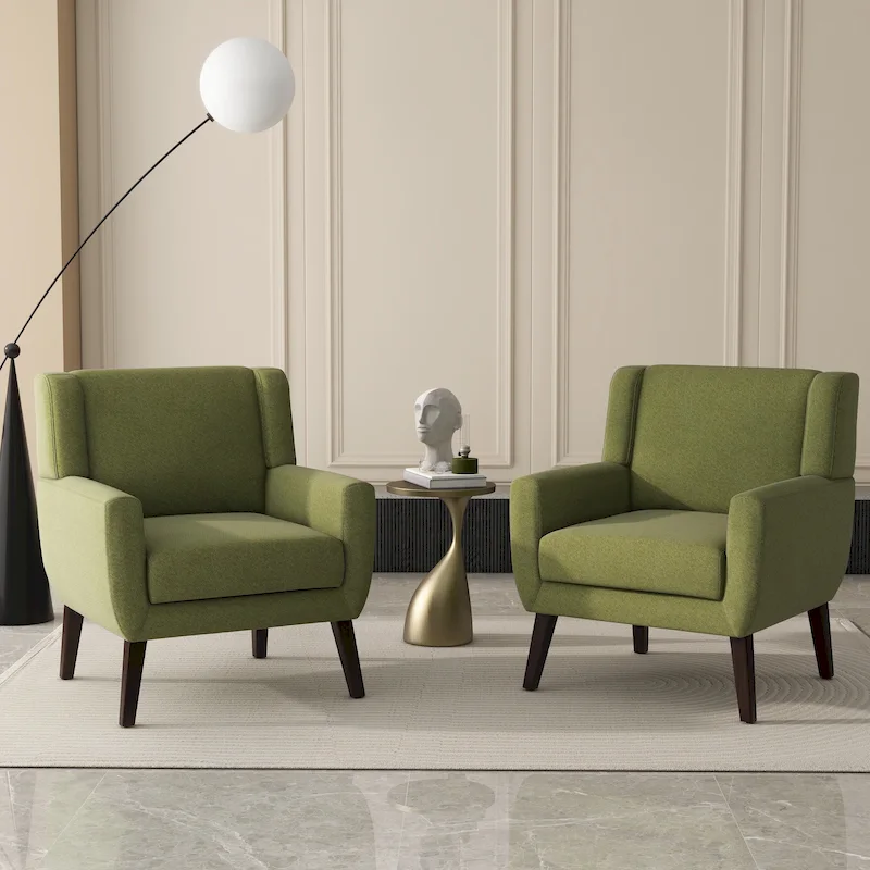Linen Upholstered Accent Chair Wingback Armchair Set of 2