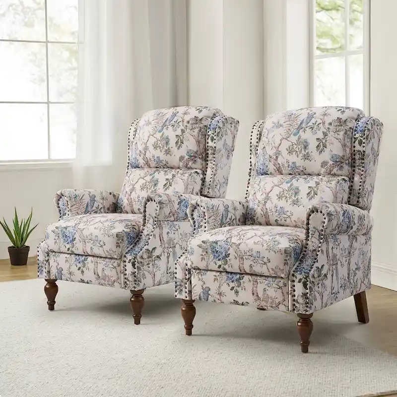 Terri Classic Cutaway Arms with Nailheads Manual Recliner for Living Room Set of 2 by HULALA HOME