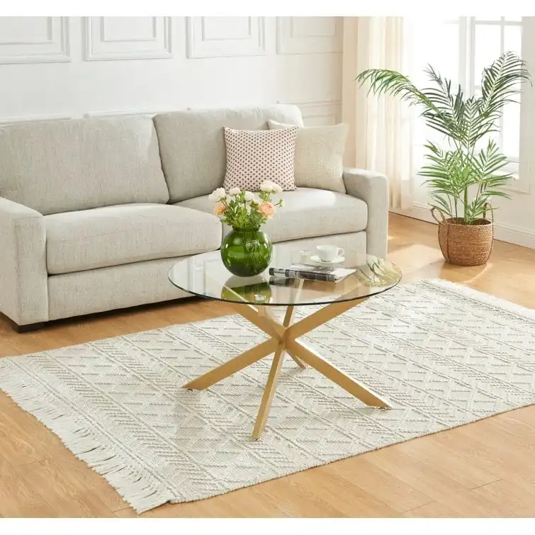 35.4 Round Coffee Table With Glass Top