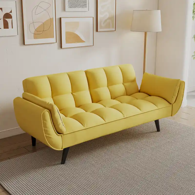 57 Sofa Bed,Polyester Blend Comfy Futon Couch Bed with 2 Square Pillows, Convertible Sleeper Sofa with Adjustable Backrest