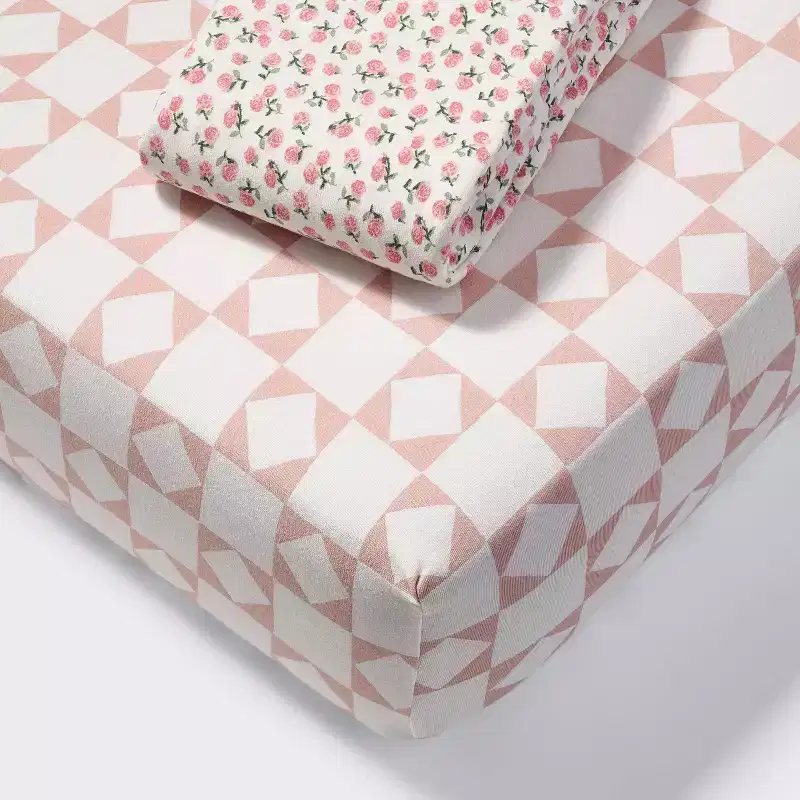 2pk Fitted Jersey Crib Sheets - Ditsy Rose - Cloud Island™: Standard Crib, Floral Pattern, Non-Woven Fabric
