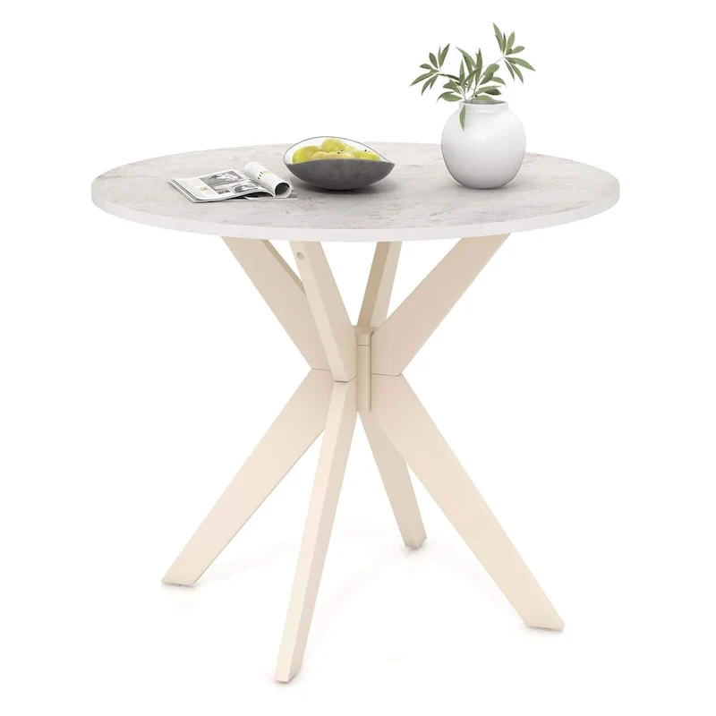 Costway Round Dining Table 36  Faux Marble Tabletop Rubber Wood Legs - See Details