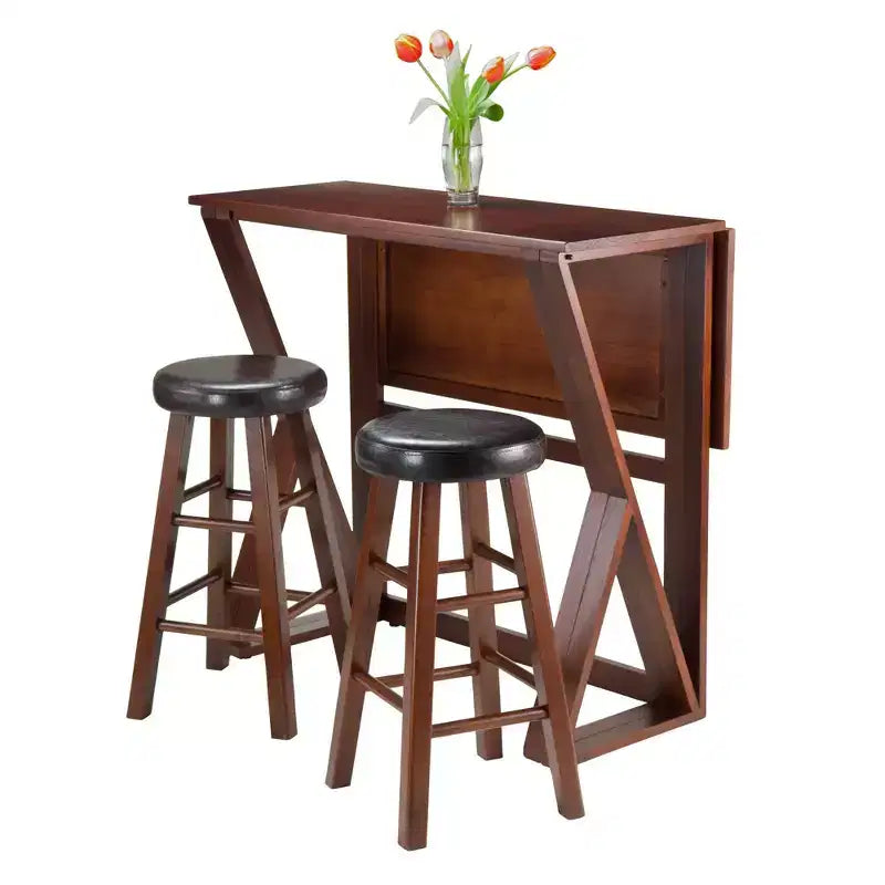 Winsome 3pc Harrington Drop Leaf Dining Table Wood/Walnut/Black: Scandinavian Style, Counter Height Set with 2 Stools