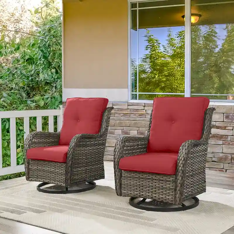 Patio Wicker Swivel Chair Set of 2 - Grey