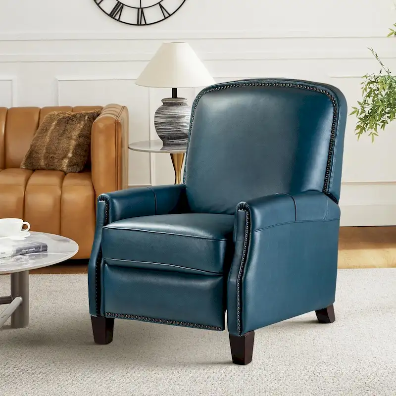 Gladis Modern Retro Genuine Leather Recliner with Nailhead Trim by HULALA HOME
