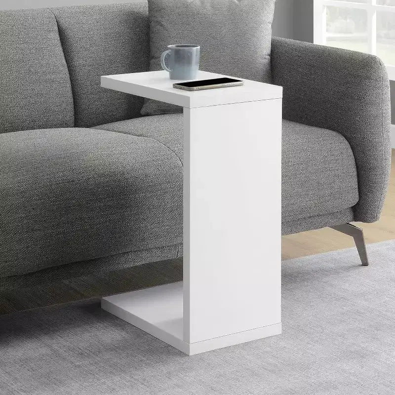 C-Shaped End Table with Melamine Finish, Sofa Slide-Under Frame, Compact Chairside Table