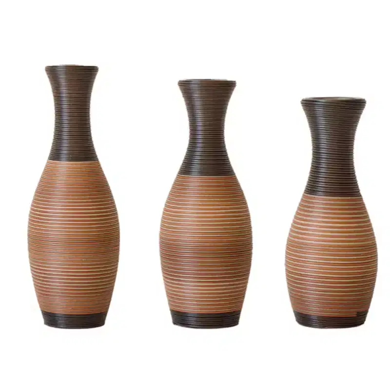 NAYSAYE Set of 3 Handcrafted Woven Floor Vases, Artisanal Decorative Vases for Farmhouse, Living Room & Entryway Home Decor, Gray and Brown