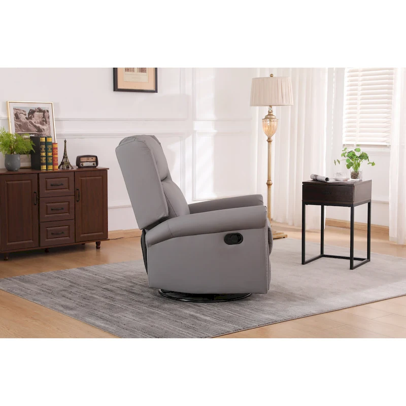 Manual Recliner Chair Fabric Swivel Armchair High Back Lounge Seating with Footrest, Adjustable Backrest and Nailhead Trim