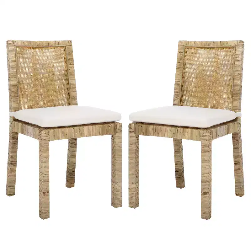 Cane Dining Chair with Cushion, Set of 2