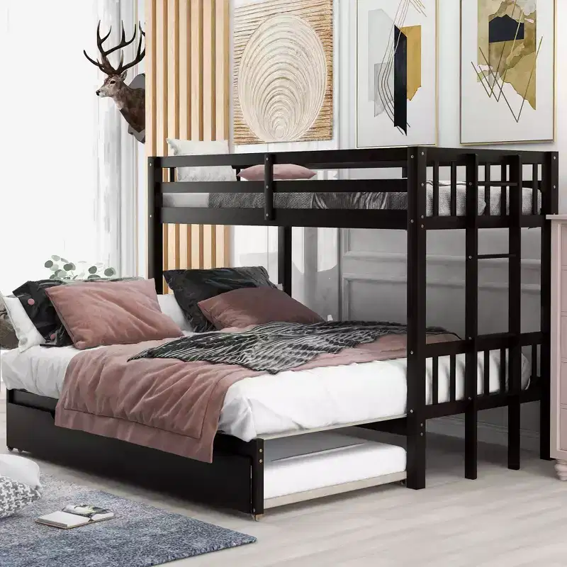 Whisen Exquisite design Wood Twin over Pull-out Bunk Bed with Trundle