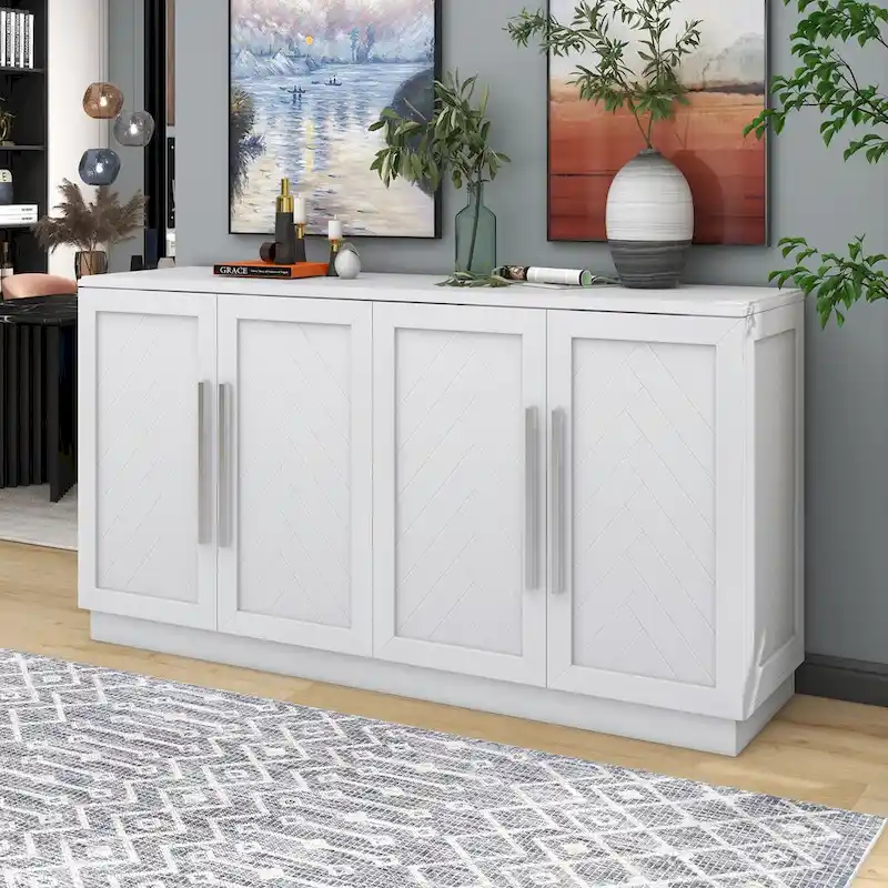 Solid Wood Sideboard with 4 Doors Large Storage Buffet Cabinet