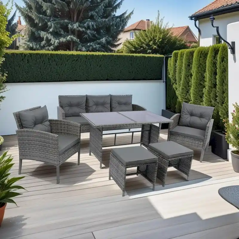 ACROMA 6-piece Rattan Wicker Patio Furniture Set-Outdoor with coffee table