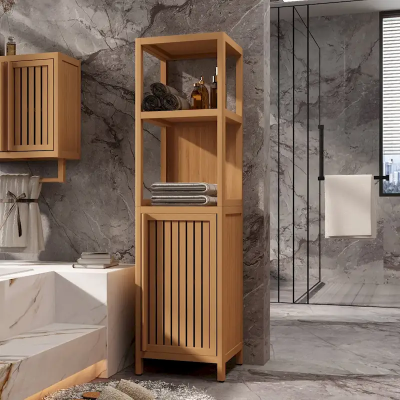 Freestanding Bathroom Storage Cabinet with Open Shelf