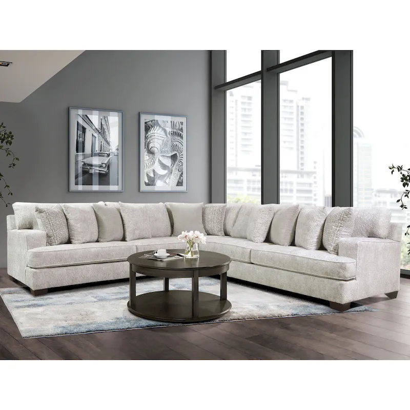 Loty Contemporary Beige Chenille Symmetrical L-Shaped Sectional by Furniture of America